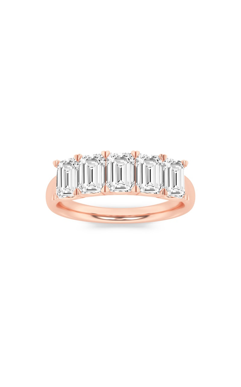 2CTW Emerald Shaped Lab Grown Diamond (F/VS) Five Stone Band Ring in 14K Gold