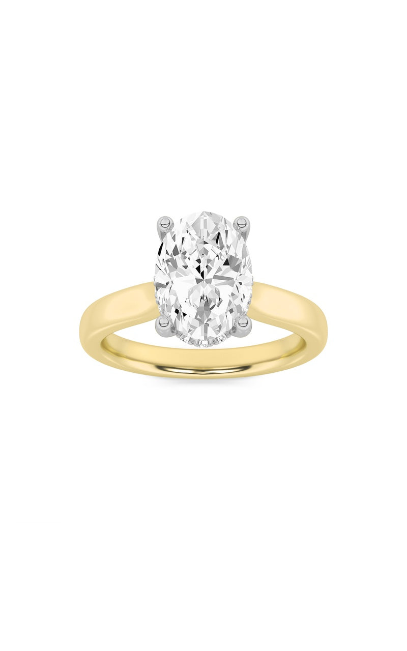 1Cttw Oval Shaped Lab Grown Diamond (F/VS) Hidden Halo Cathedral Shank Engagement Ring in 14K Gold