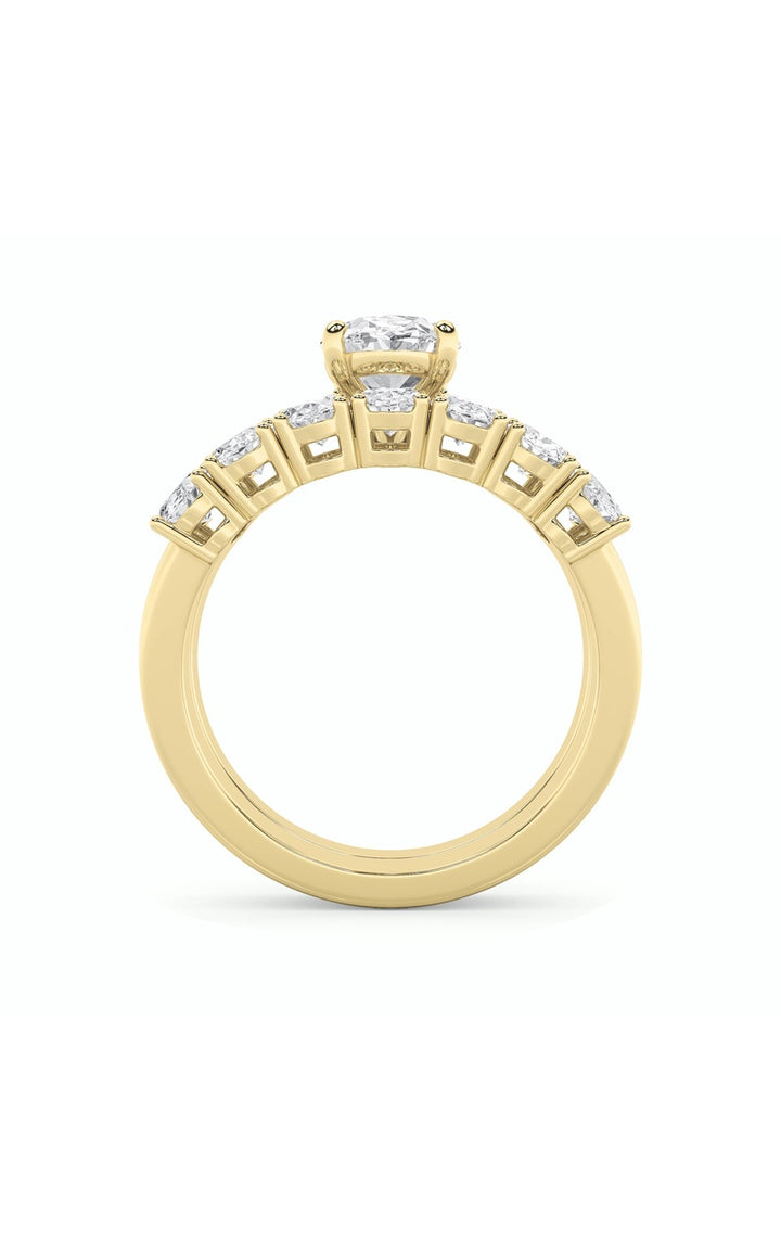 3.5Cttw Oval Shaped Lab Grown Diamond (G/VS) Bridal Set with Matching Band and  Ring in 14K Gold