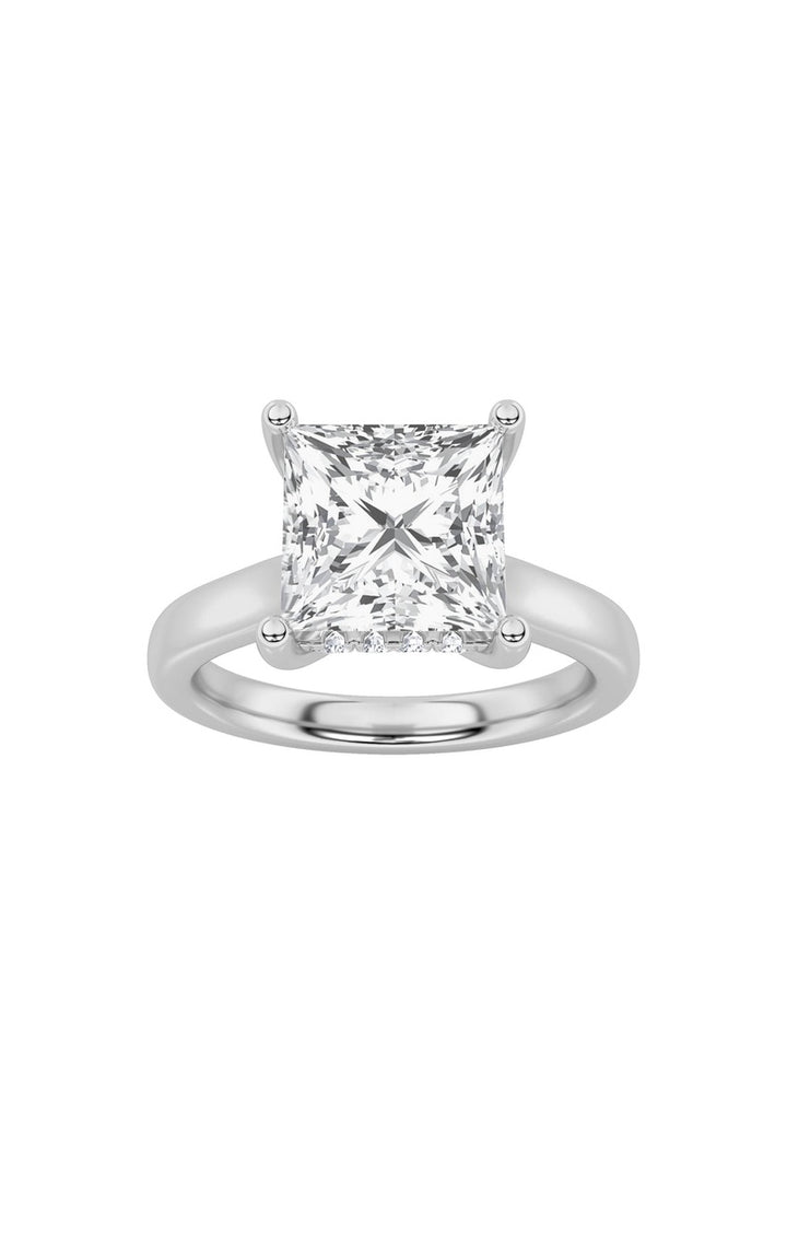 4CTW Princess Shaped Lab Grown Diamond (F/VS) Ring in 14K White Gold
