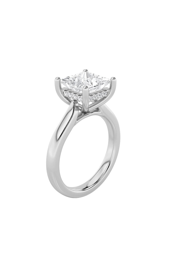 4CTW Princess Shaped Lab Grown Diamond (F/VS) Ring in 14K White Gold