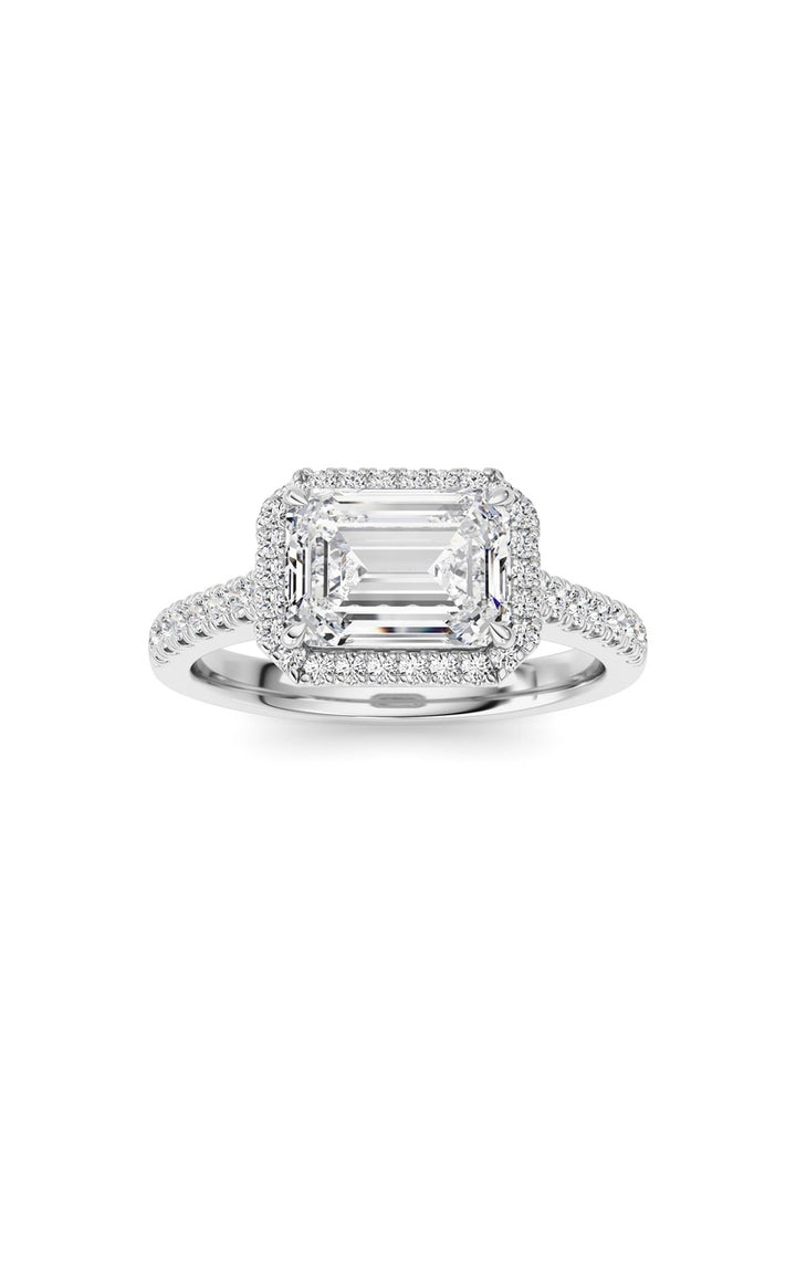 2CTW Emerald Shaped Lab Grown Diamond (F/VS) Ring in 14K White Gold
