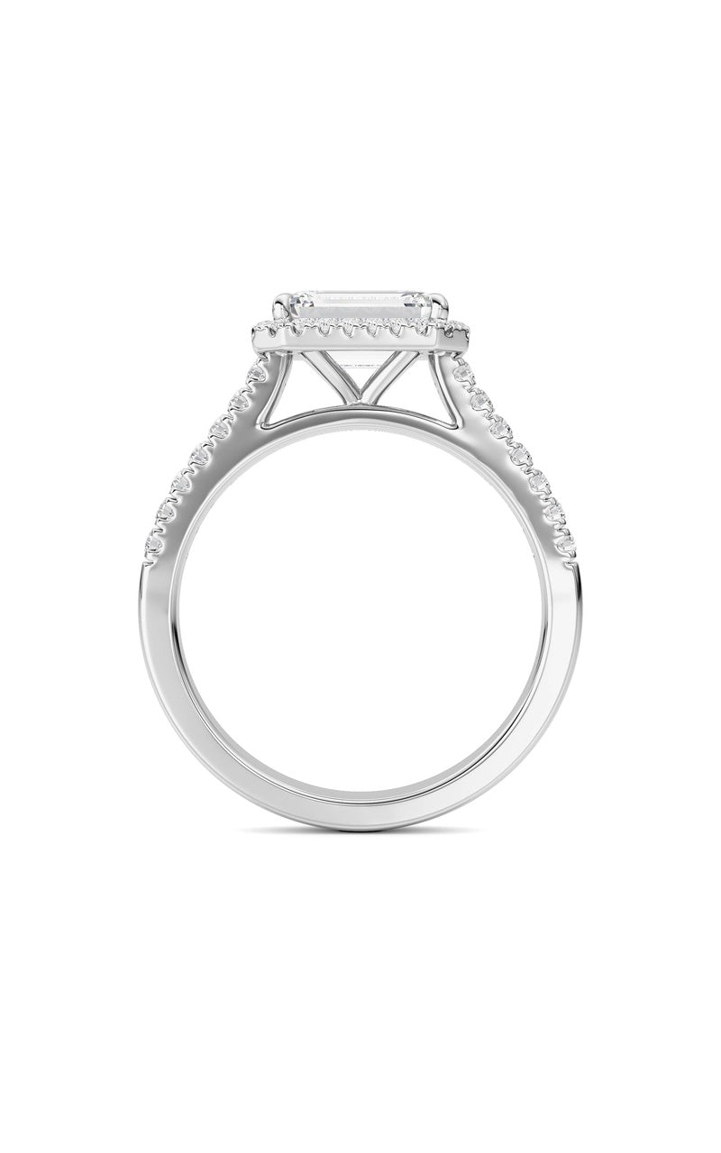 2CTW Emerald Shaped Lab Grown Diamond (F/VS) Ring in 14K White Gold