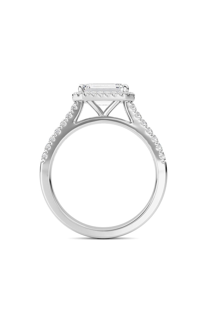 2CTW Emerald Shaped Lab Grown Diamond (F/VS) Ring in 14K White Gold