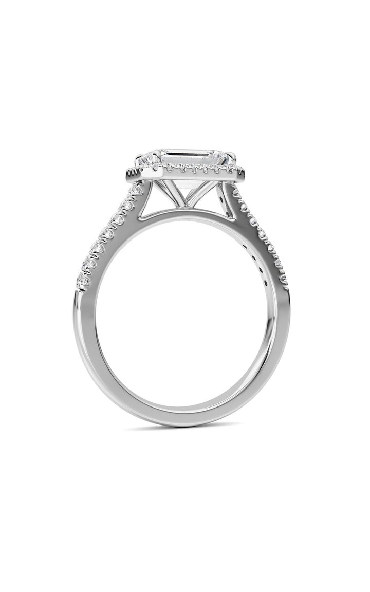 2CTW Emerald Shaped Lab Grown Diamond (F/VS) Ring in 14K White Gold