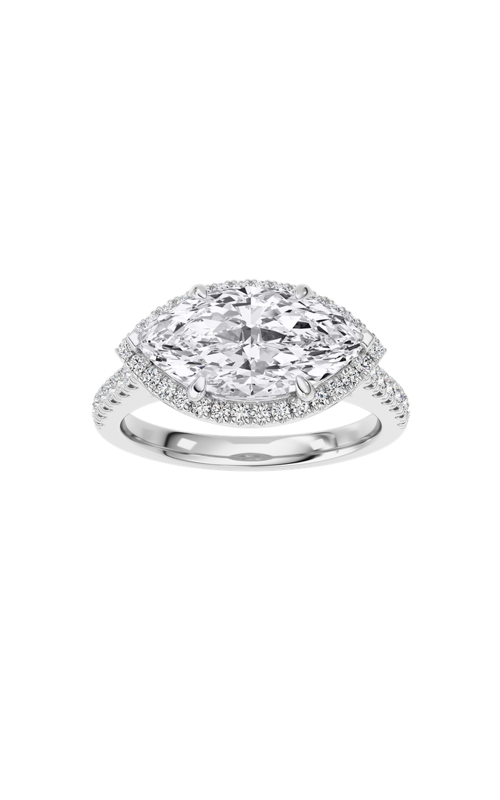 2CTW Marquise Shaped Lab Grown Diamond (F/VS) Ring in 14K White Gold
