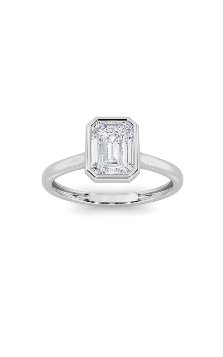 1CTW Emerald Shaped Lab Grown Diamond (F/VS) Ring in 14K White Gold