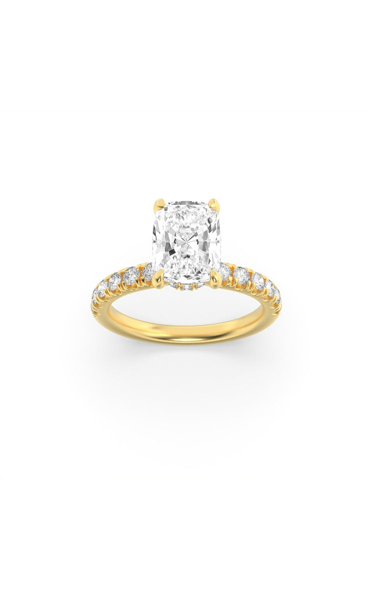 2Cttw Elongated Cushion Shaped Lab Grown Diamond (F/VS) Hidden Halo Accented Ring in 14K Gold