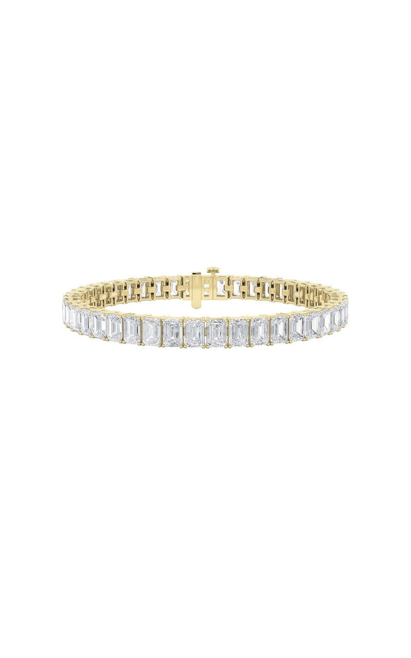 18.5Cttw Emerald Shaped Lab Grown Diamond (F/VS) East West Line Bracelet in 14K Gold