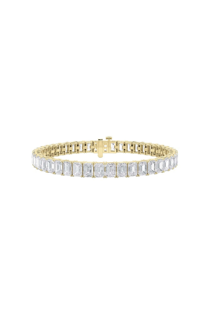 18.5Cttw Emerald Shaped Lab Grown Diamond (F/VS) East West Line Bracelet in 14K Gold
