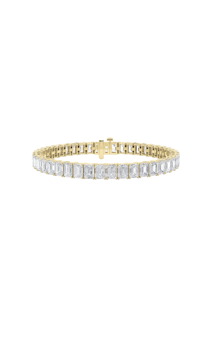 18.5Cttw Emerald Shaped Lab Grown Diamond (F/VS) East West Line Bracelet in 14K Gold