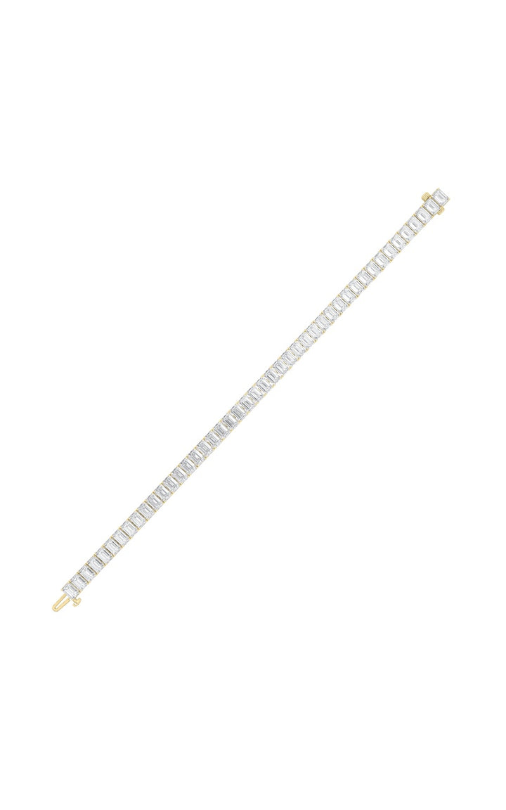 18.5Cttw Emerald Shaped Lab Grown Diamond (F/VS) East West Line Bracelet in 14K Gold