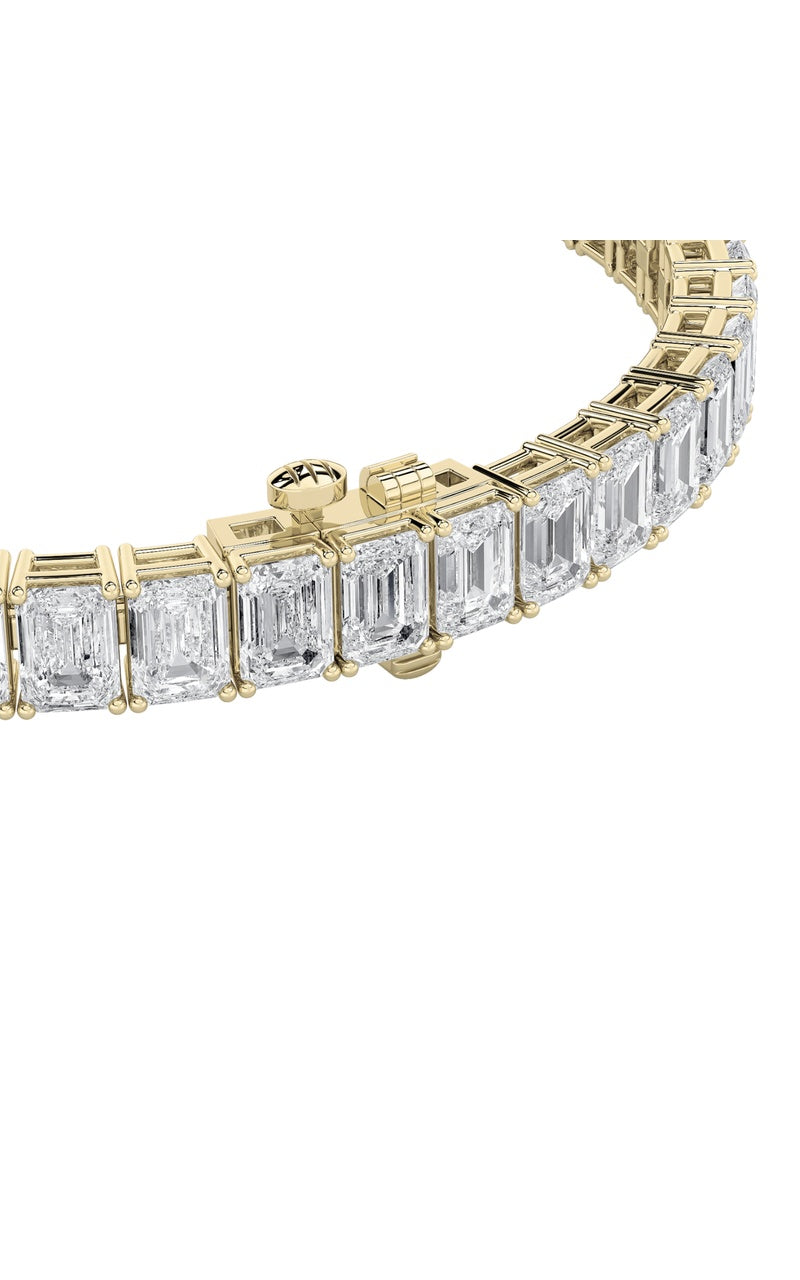 18.5Cttw Emerald Shaped Lab Grown Diamond (F/VS) East West Line Bracelet in 14K Gold