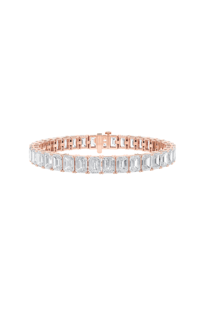 21.5Cttw Emerald Shaped Lab Grown Diamond (G/VS) East West Line Bracelet in 14K Gold