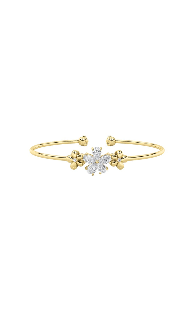 1.5Cttw Pear Shaped Lab Grown Diamond (F/VS) Fancy Flower Bangle Bracelet in 14K Gold