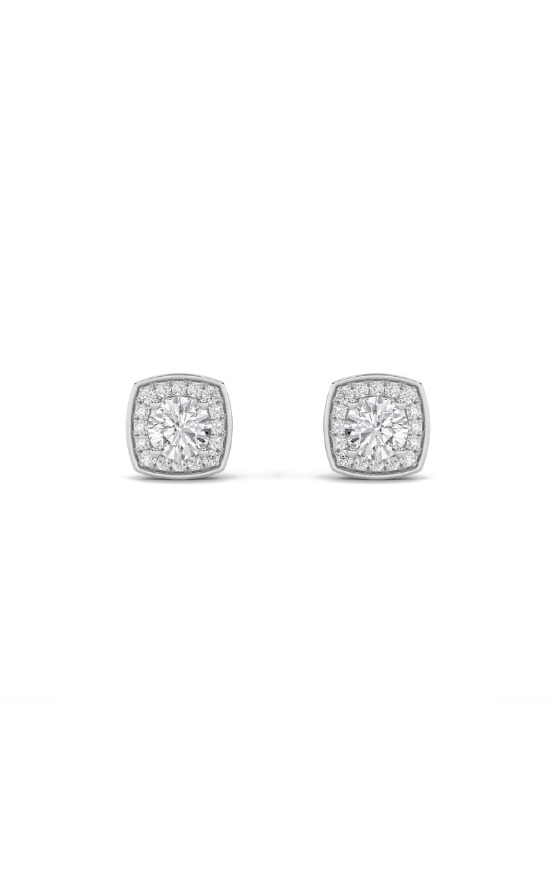 1Cttw Round Shaped Lab Grown Diamond (F/VS) Halo Stud Earrings in 14K Gold