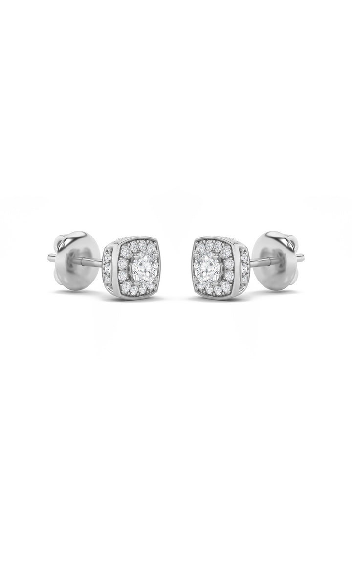 1Cttw Round Shaped Lab Grown Diamond (F/VS) Halo Stud Earrings in 14K Gold