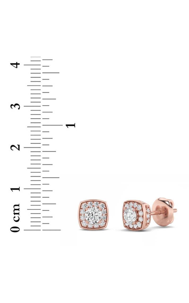 1Cttw Round Shaped Lab Grown Diamond (F/VS) Halo Stud Earrings in 14K Gold