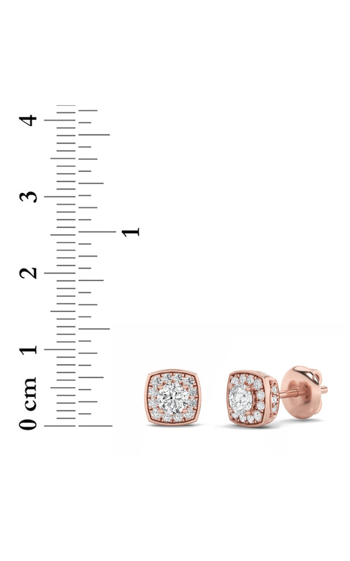 1Cttw Round Shaped Lab Grown Diamond (F/VS) Halo Stud Earrings in 14K Gold