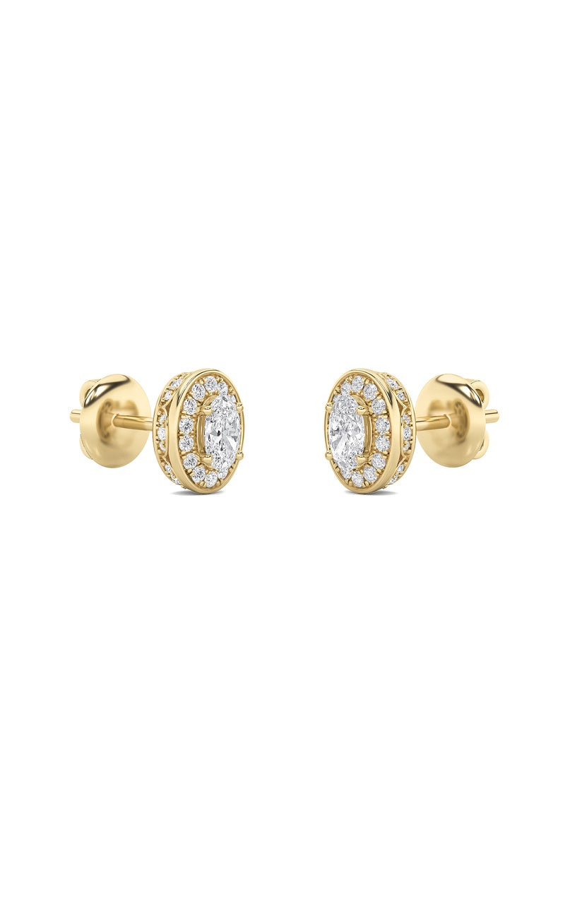 1Cttw Oval Shaped Lab Grown Diamond (F/VS) Halo Stud Earrings in 14K Gold