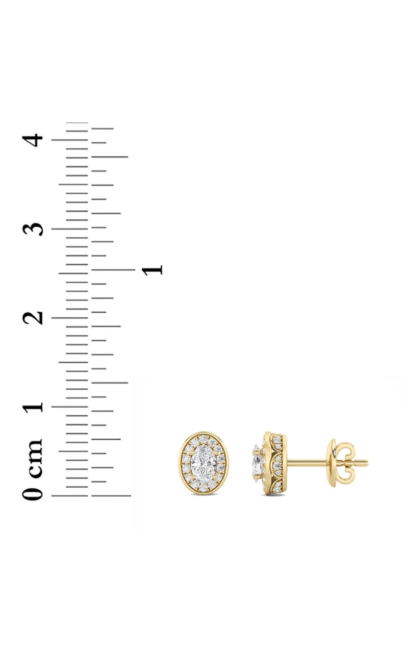 1Cttw Oval Shaped Lab Grown Diamond (F/VS) Halo Stud Earrings in 14K Gold