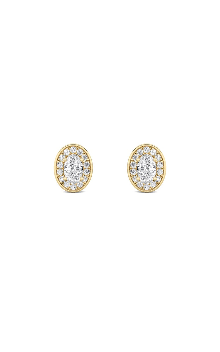 2Cttw Oval Shaped Lab Grown Diamond (F/VS) Halo Stud Earrings in 14K Gold