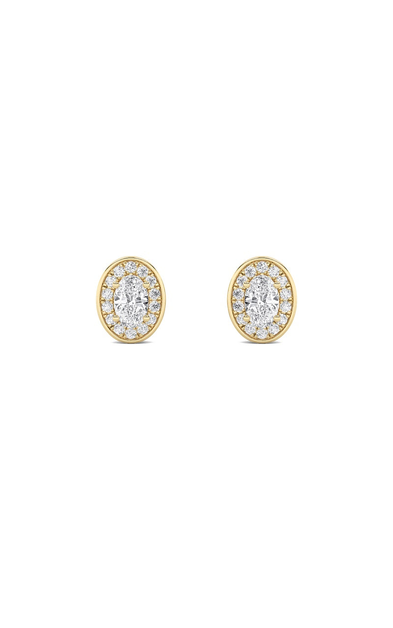 2Cttw Oval Shaped Lab Grown Diamond (F/VS) Halo Stud Earrings in 14K Gold