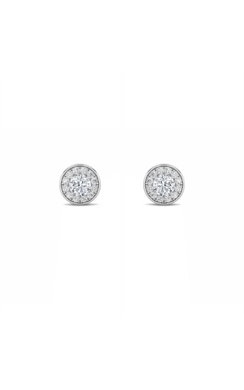 1Cttw Round Shaped Lab Grown Diamond (F/VS) Halo Stud Earrings in 14K Gold