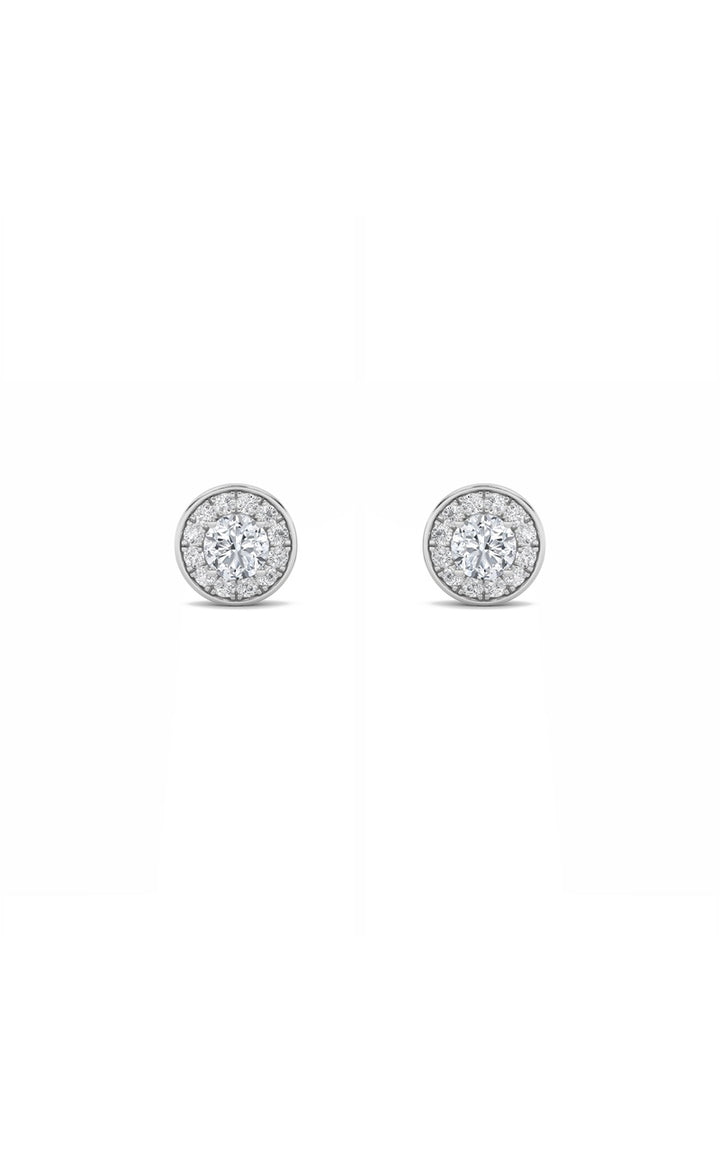1Cttw Round Shaped Lab Grown Diamond (F/VS) Halo Stud Earrings in 14K Gold