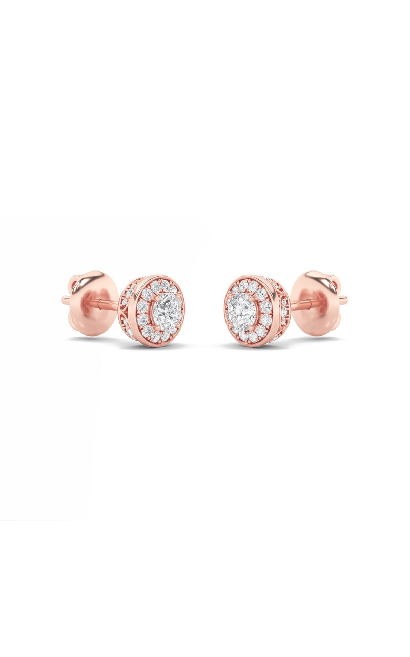 1Cttw Round Shaped Lab Grown Diamond (F/VS) Halo Stud Earrings in 14K Gold