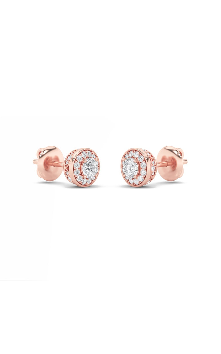 1Cttw Round Shaped Lab Grown Diamond (F/VS) Halo Stud Earrings in 14K Gold