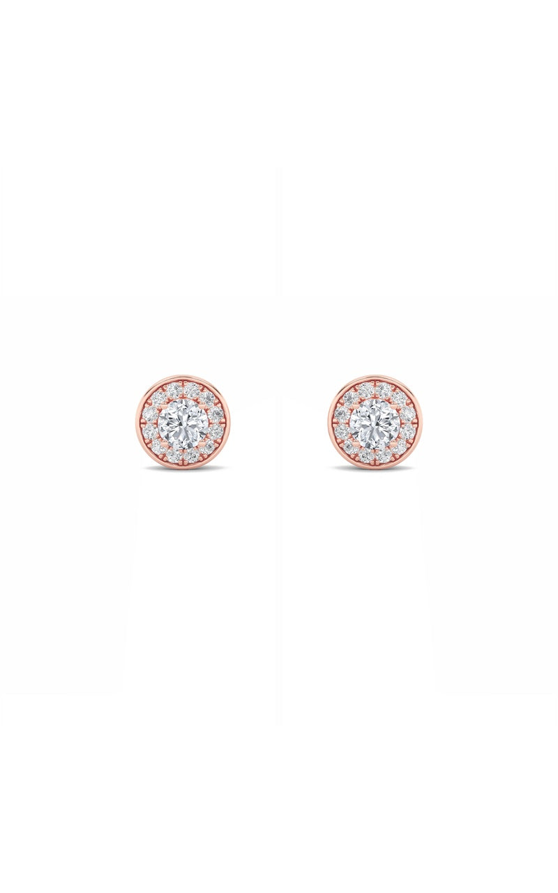 1Cttw Round Shaped Lab Grown Diamond (F/VS) Halo Stud Earrings in 14K Gold