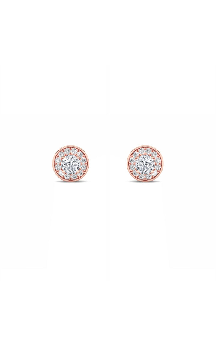 1Cttw Round Shaped Lab Grown Diamond (F/VS) Halo Stud Earrings in 14K Gold