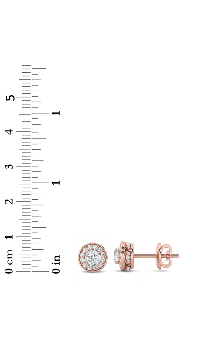 1Cttw Round Shaped Lab Grown Diamond (F/VS) Halo Stud Earrings in 14K Gold