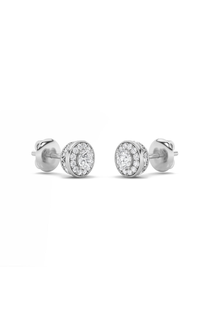 2Cttw Round Shaped Lab Grown Diamond (F/VS) Halo Stud Earrings in 14K Gold