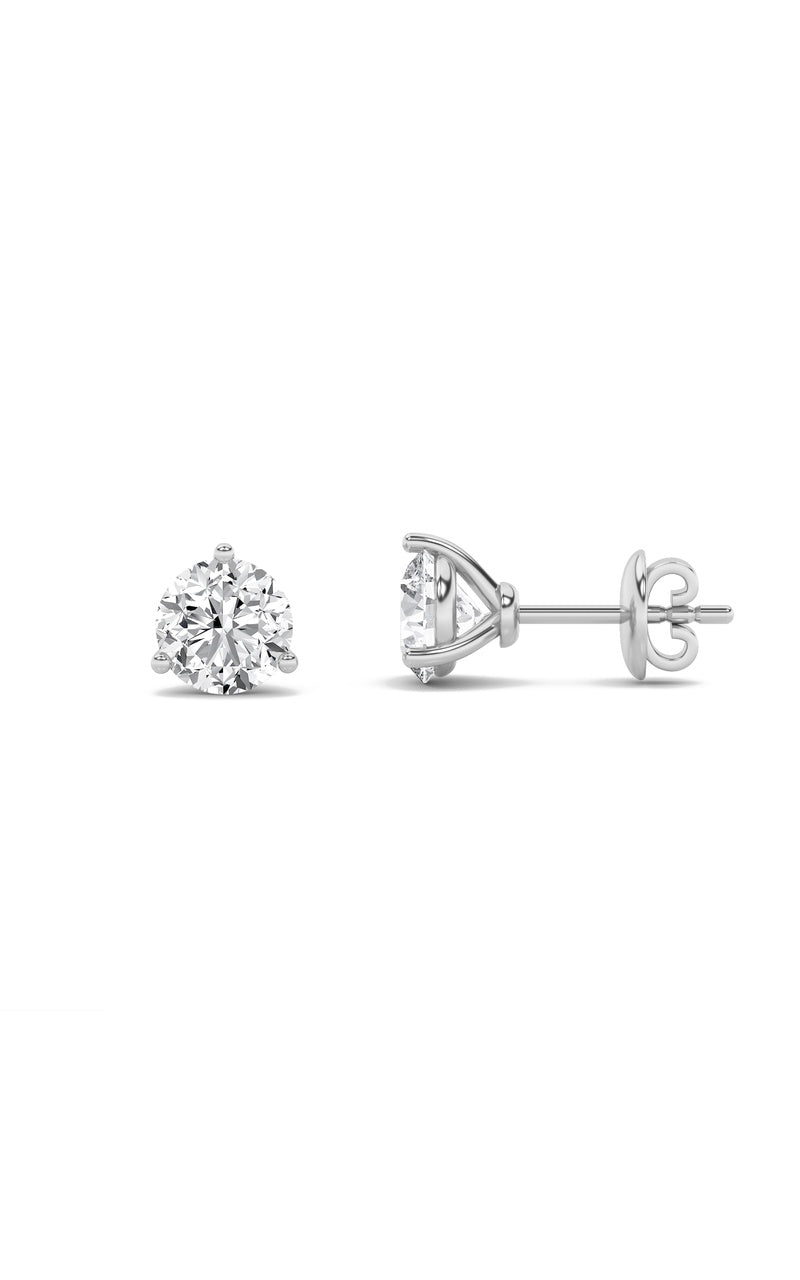 1Cttw Round Shaped Lab Grown Diamond (F/VS) ThreeProng Martini Stud Earrings in 14K Gold