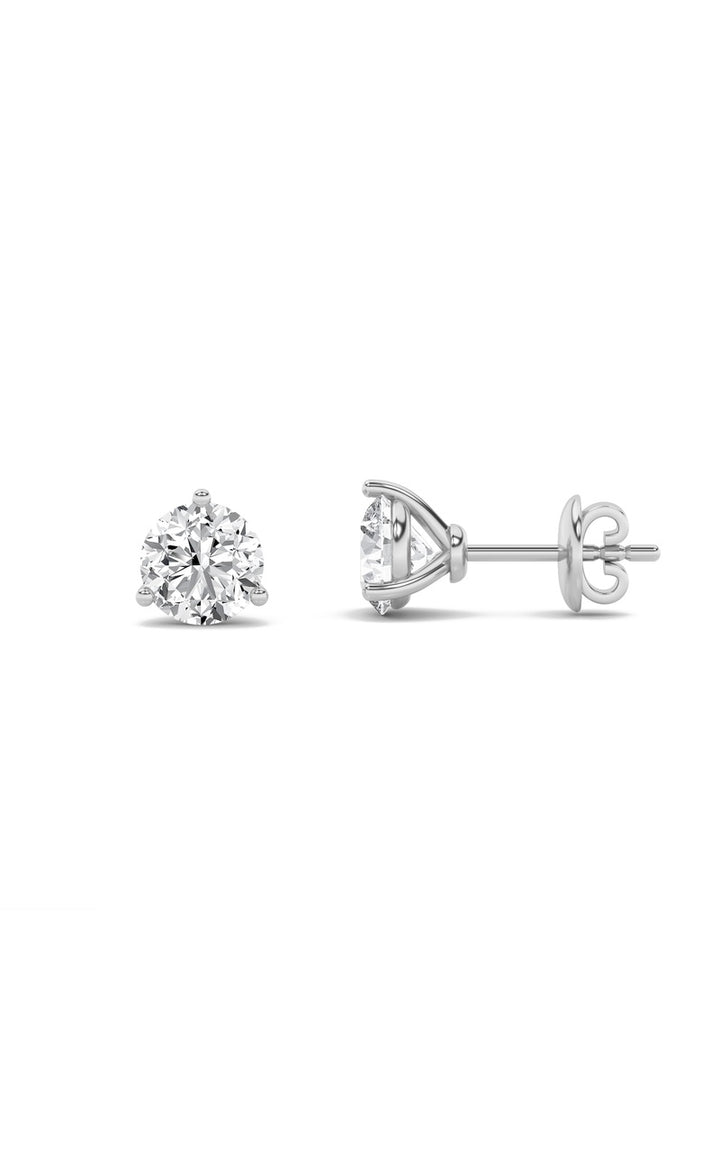 1Cttw Round Shaped Lab Grown Diamond (F/VS) ThreeProng Martini Stud Earrings in 14K Gold