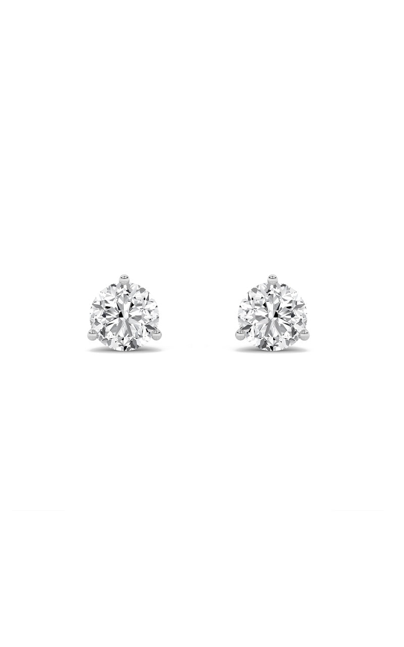 1Cttw Round Shaped Lab Grown Diamond (F/VS) ThreeProng Martini Stud Earrings in 14K Gold