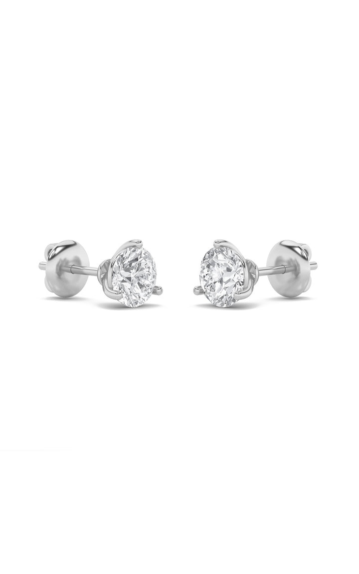 1Cttw Round Shaped Lab Grown Diamond (F/VS) Three Prong Martini Stud Earrings in 14K Gold