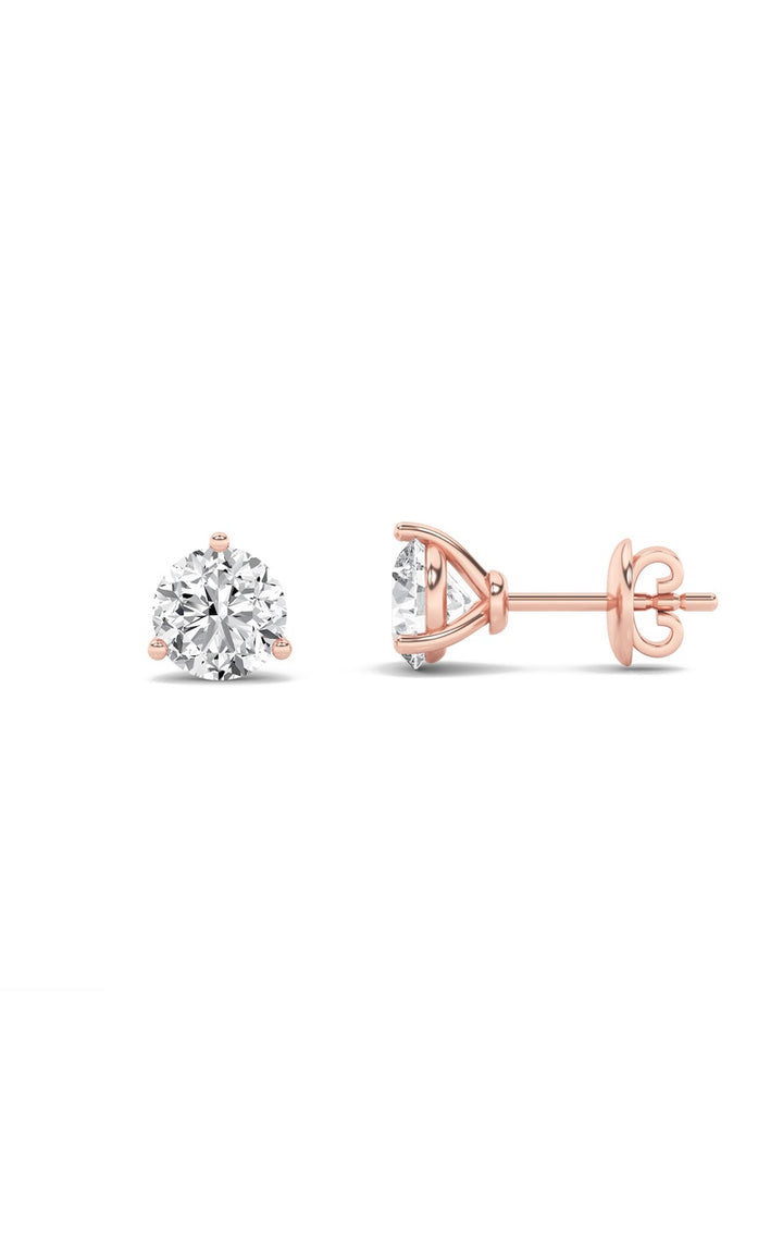 1Cttw Round Shaped Lab Grown Diamond (F/VS) ThreeProng Martini Stud Earrings in 14K Gold