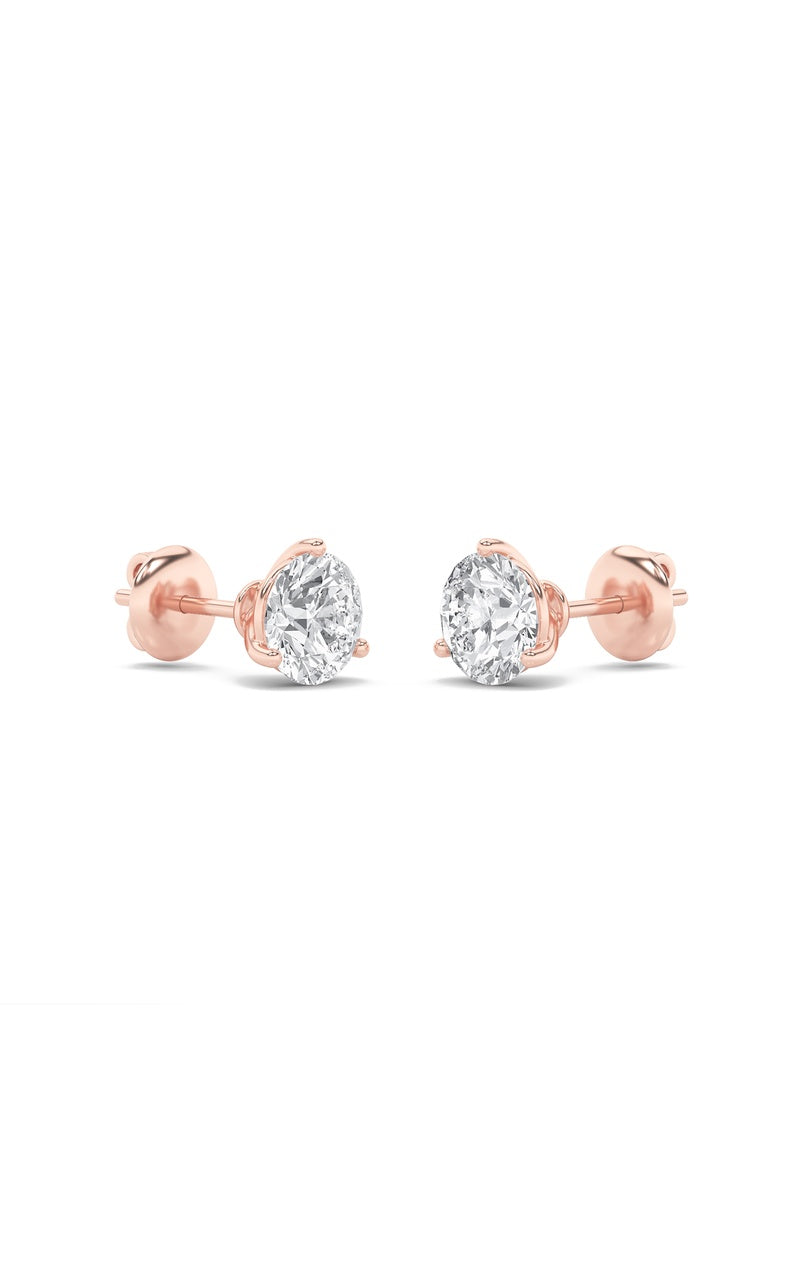 1Cttw Round Shaped Lab Grown Diamond (F/VS) ThreeProng Martini Stud Earrings in 14K Gold