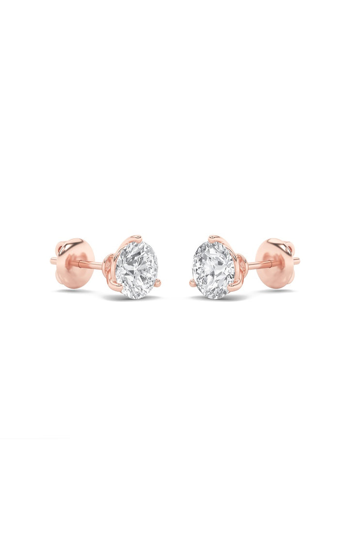 1Cttw Round Shaped Lab Grown Diamond (F/VS) ThreeProng Martini Stud Earrings in 14K Gold