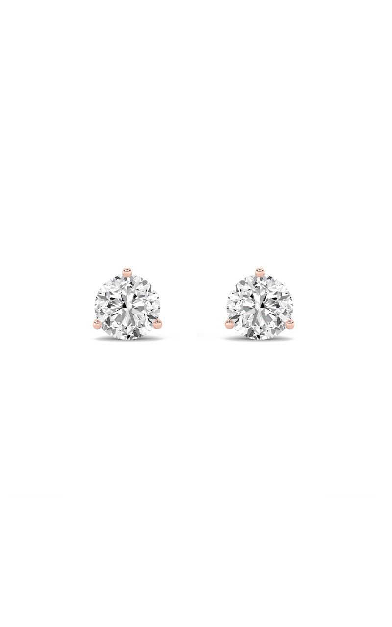 1Cttw Round Shaped Lab Grown Diamond (F/VS) ThreeProng Martini Stud Earrings in 14K Gold