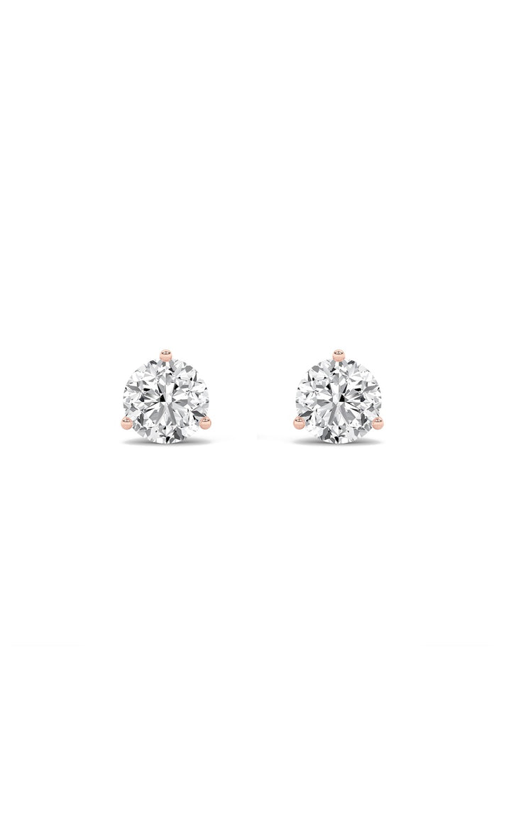 1Cttw Round Shaped Lab Grown Diamond (F/VS) ThreeProng Martini Stud Earrings in 14K Gold