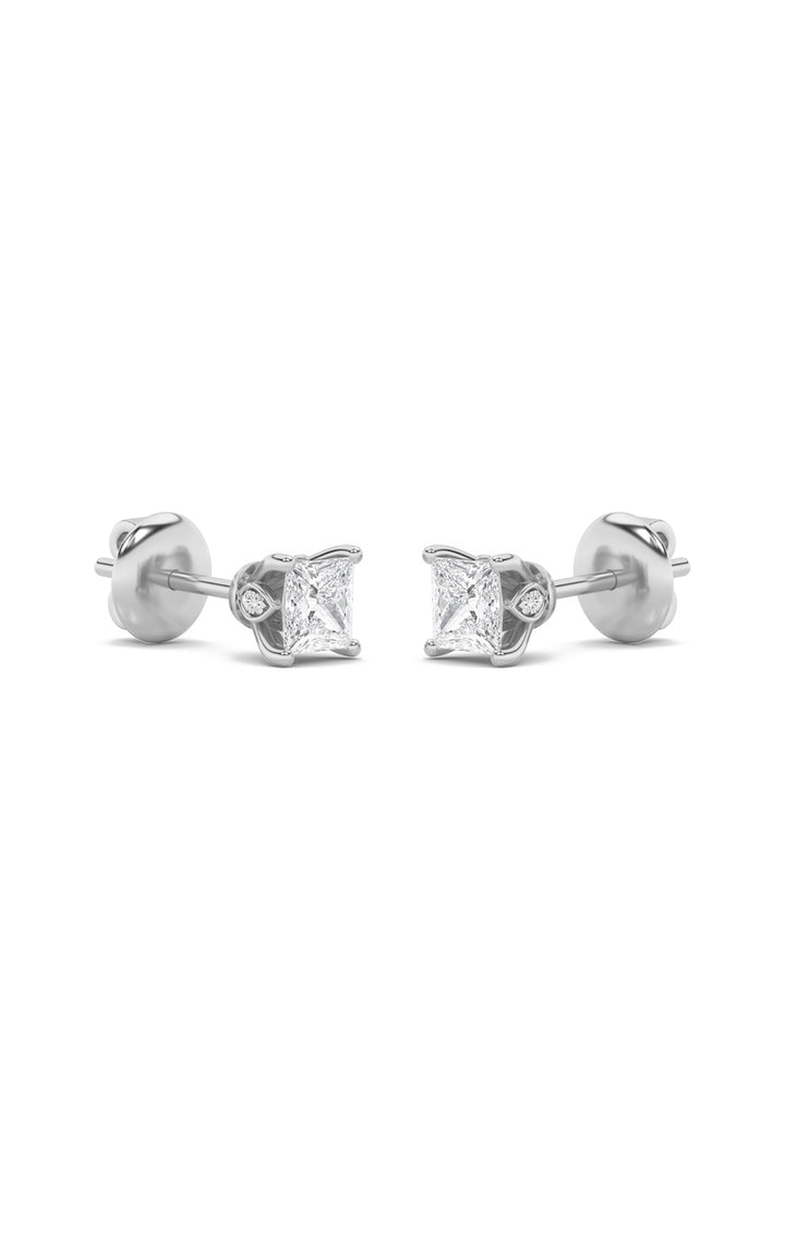 1Cttw Princess Shaped Lab Grown Diamond (F/VS) Tulip Head Stud Earrings in 14K Gold