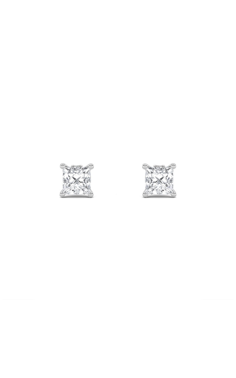 1Cttw Princess Shaped Lab Grown Diamond (F/VS) Tulip Head Stud Earrings in 14K Gold