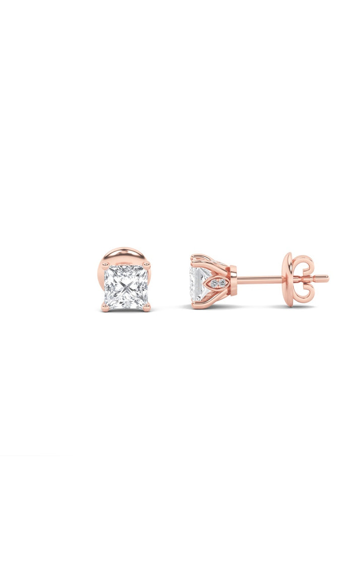 2Cttw Princess Shaped Lab Grown Diamond (F/VS) Tulip Head Stud Earrings in 14K Gold