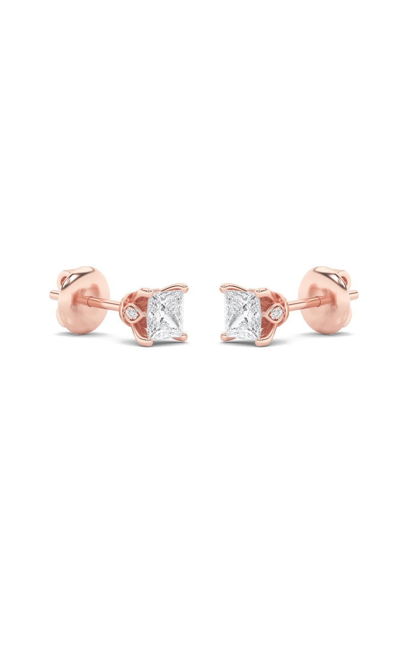 2Cttw Princess Shaped Lab Grown Diamond (F/VS) Tulip Head Stud Earrings in 14K Gold