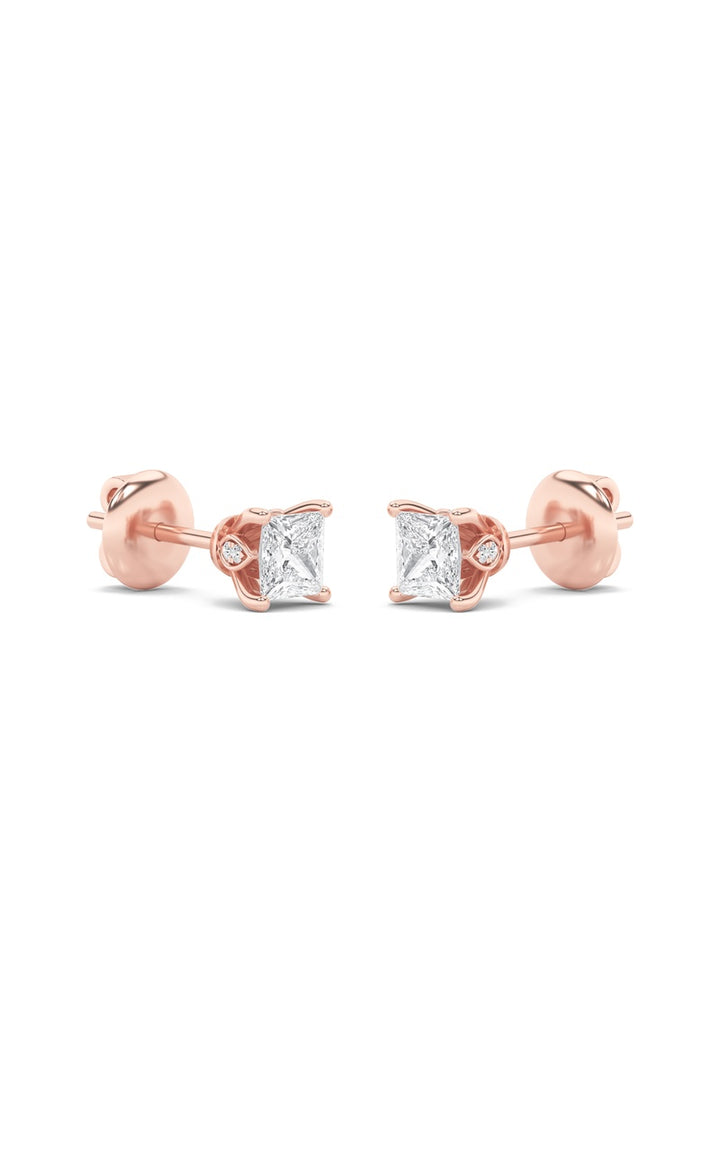 2Cttw Princess Shaped Lab Grown Diamond (F/VS) Tulip Head Stud Earrings in 14K Gold