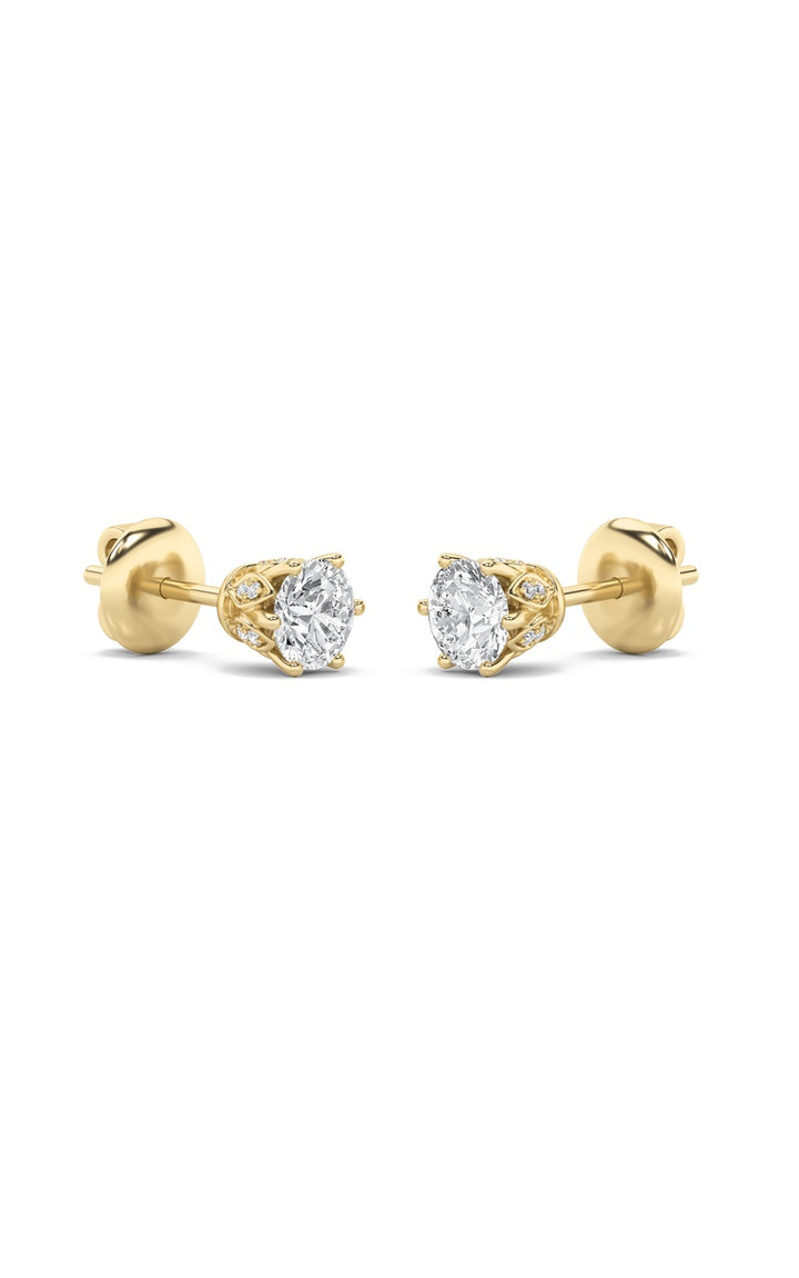 2Cttw Round Shaped Lab Grown Diamond (F/VS) Tulip Head Stud Earrings in 14K Gold